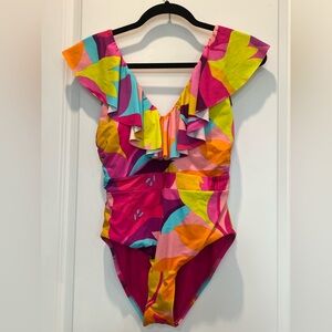 NWOT Trina Turk Colorful Ruffle One Piece Swimsuit | Size S | Resort Swim